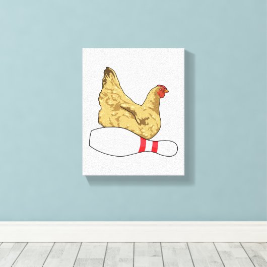 Kip bij Bowling met Bowling-pin Canvas Afdruk (Insitu (Houten vloer))