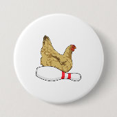 Kip bij Bowling met Bowling-pin Ronde Button 7,6 Cm (Voorkant)