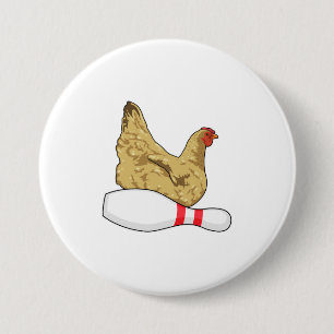 Kip bij Bowling met Bowling-pin Ronde Button 7,6 Cm