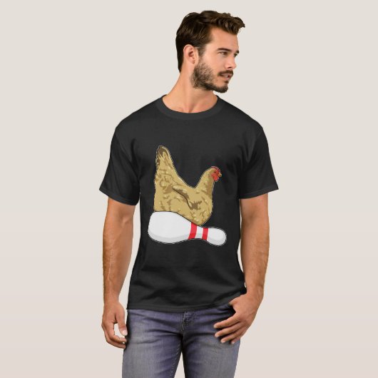 Kip bij Bowling met Bowling-pin T-shirt (Voorkant volledig)