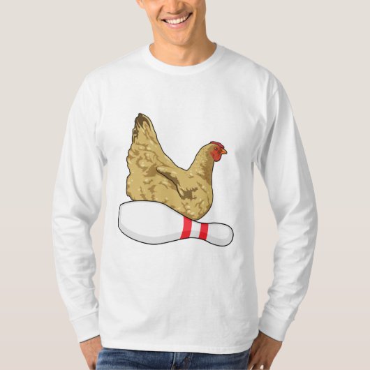 Kip bij Bowling met Bowling-pin T-shirt (Voorkant)