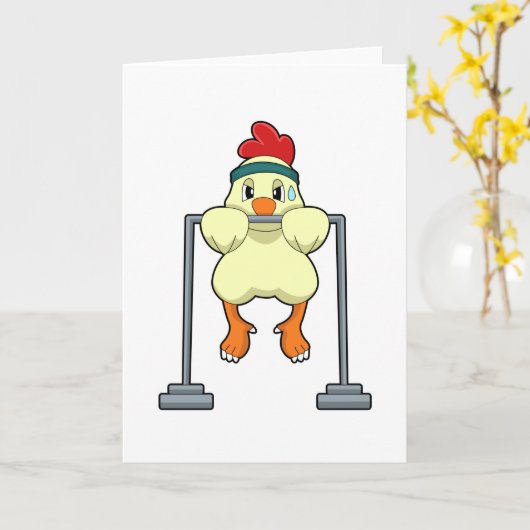 Kip bij Fitness Pull-ups Kaart (Gele Bloem)