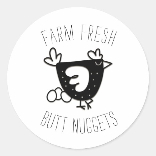 Kip "Boerderij Fresh Butt Nuggets" Ei Stickers (Voorkant)