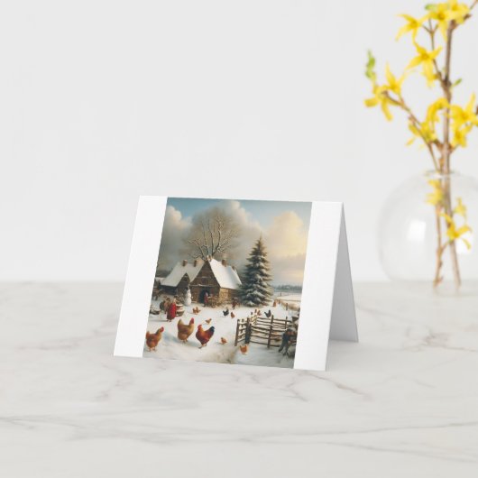 Kip Boerderij Kerst Kaart (Gele Bloem)