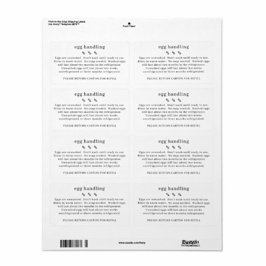 Kip Boerderij Verse Eibehandeling Karton Etiket (Full Sheet)