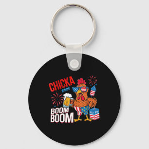 Kip Boom Boom Retro Amerika Chicka Bier 4 juli Sleutelhanger