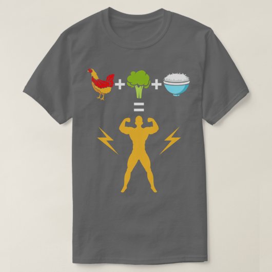 Kip Broccoli en Rice bodybuilder T-shirt (Design voorkant)