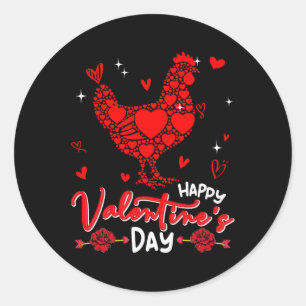 Kip Cute Harten Vorm Valentijnsdag Bloem Boerin  Ronde Sticker