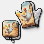 Kip dansen in Barnyard Ovenwant & Pannenlap Set (Voorkant / Achterkant)