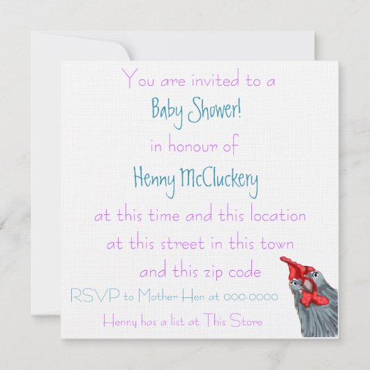 Kip de uitnodiging voor het baby shower. (Achterkant)