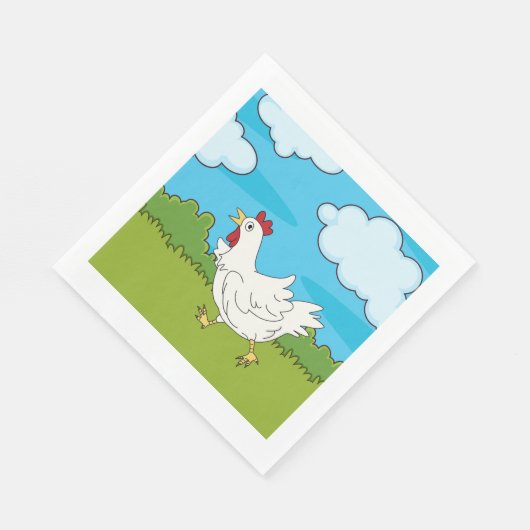 Kip die op een veldepapier in luiers rijdt servet (Hoek)