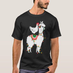 Kip die op Lama rijdt verlicht Kerstman Kerstpyjam T-shirt