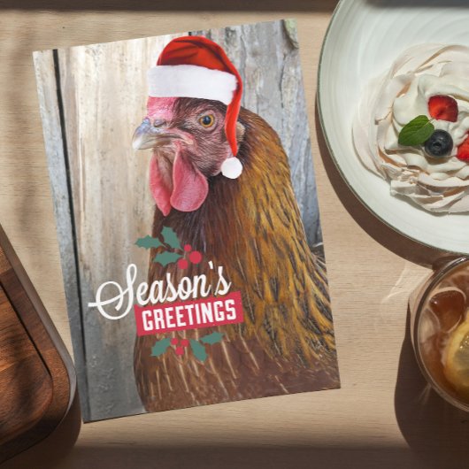 Kip draagt Kerstmuts Grappig Feestdagen Kaart