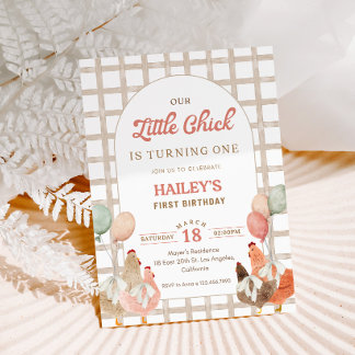 Kip eerste verjaardagsuitnodiging kaart