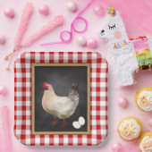 Kip Eieren Rood en Wit Landelijk Gingham Papieren Bordje (Feest)