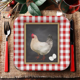 Kip Eieren Rood en Wit Landelijk Gingham Papieren Bordje