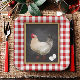 Kip Eieren Rood en Wit Landelijk Gingham Papieren Bordje