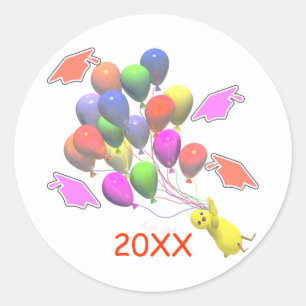 Kip en ballonnen kleuterschool afstuderen ronde sticker