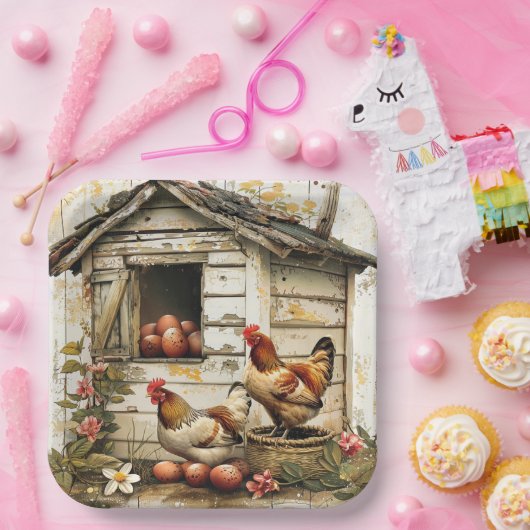 Kip en Bloem Feest Papieren Bord (Feest)