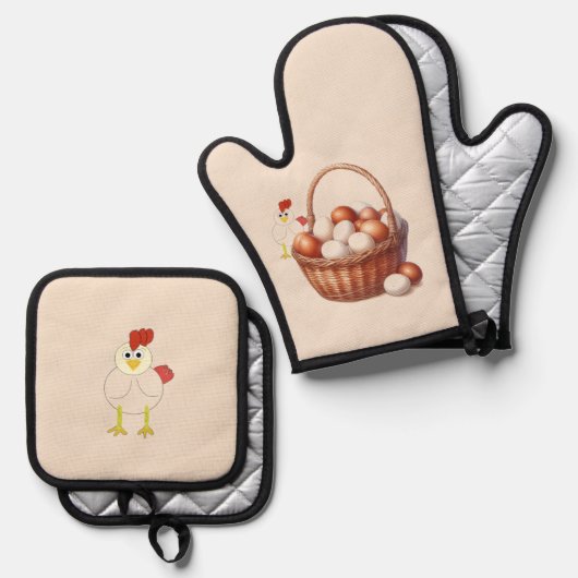 Kip en Eieren Landelijke Stijl Ovenwant & Pannenlap Set (Voorkant / Achterkant)