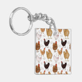 Kip en Eieren Patroon op Wit Sleutelhanger (Voorkant Links)