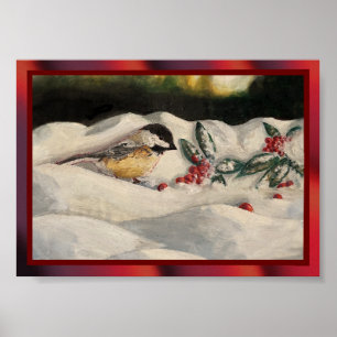 Kip en gistleet op kerstwintersneeuw poster