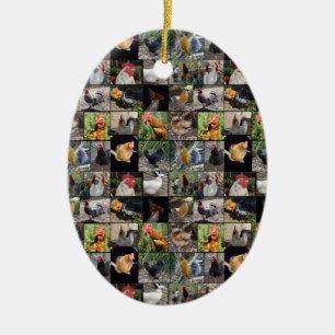 Kip-en haanfotocollage, keramisch ornament