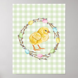 Kip en kleurrijke wilgenkrans groene Pasen Poster