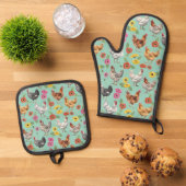 Kip en madeliefjes ovenwant & pannenlap set (Top down)