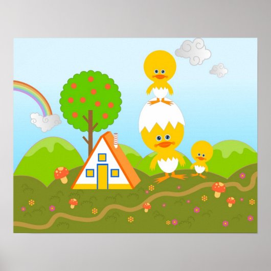 Kip en oranje boom poster (Voorkant)