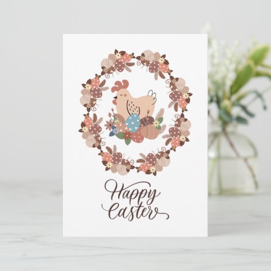 Kip en Paaseieren Gelukkig Pasen Kaart (Staand voorkant)