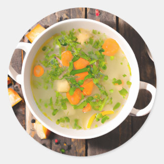 Kip en plantaardige soep bouillon ronde sticker