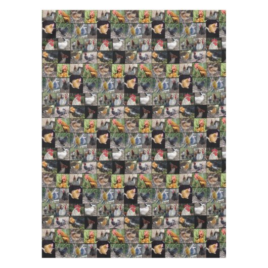 Kip- en roosterfotocollage; tafelkleed (Voorkant)