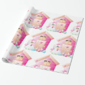 Kip en roze kippenhok met bloemen cadeaupapier (Uitgerold)