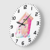 Kip en roze kippenhok met bloemen grote klok (Hoek)