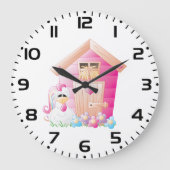 Kip en roze kippenhok met bloemen grote klok (Voorkant)