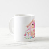 Kip en roze kippenhok met bloemen koffiemok (Voorkant links)