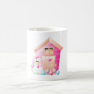 Kip en roze kippenhok met bloemen koffiemok