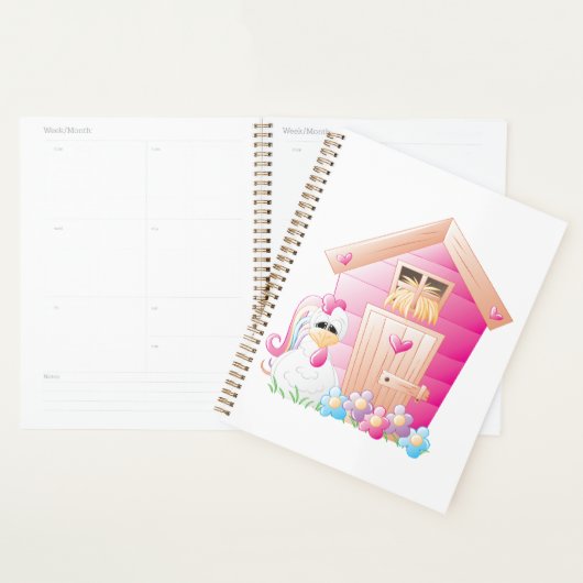 Kip en roze kippenhok met bloemen planner (Display)