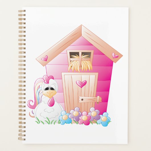 Kip en roze kippenhok met bloemen planner (Voorkant)