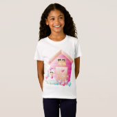 Kip en roze kippenhok met bloemen t-shirt (Voorkant volledig)