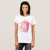 Kip en roze kippenhok met bloemen t-shirt (Voorkant volledig)