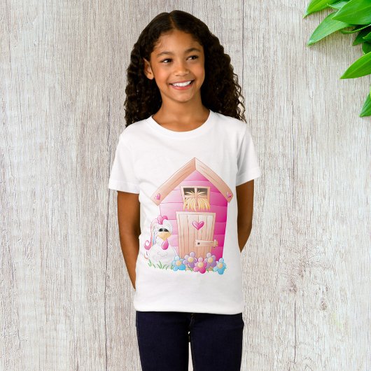 Kip en roze kippenhok met bloemen t-shirt