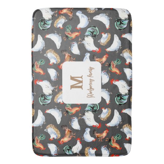 Kip familie boerderij Monogram Badmat (Voorkant Verticaal)