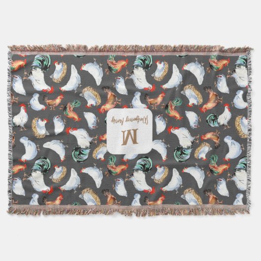 Kip familie boerderij Monogram Deken (Voorkant)