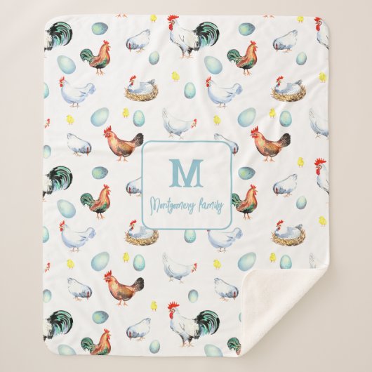 Kip familie boerderij Monogram Sherpa Deken (Voorkant)