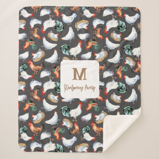 Kip familie boerderij Monogram Sherpa Deken (Voorkant)