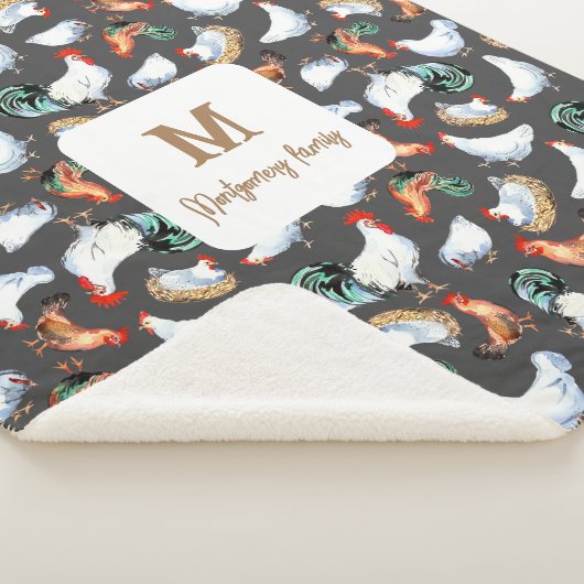 Kip familie boerderij Monogram Sherpa Deken (3/4)