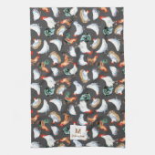 Kip familie boerderij Monogram Theedoek (Verticaal)