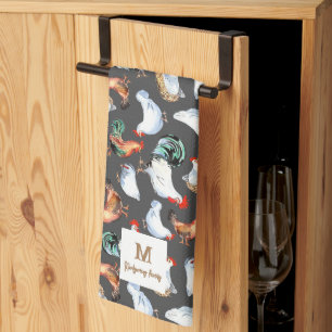 Kip familie boerderij Monogram Theedoek